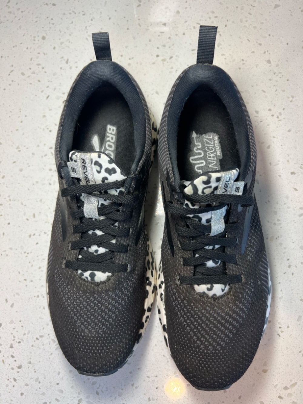 Brooks Revel 5 Snow Leopard Print Running Shoes Black White Athletic Laces Sz 9B - Picture 4 of 15